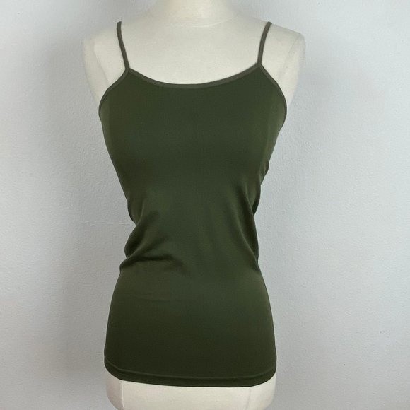 Colorful Army Green Tank Top Seamless Basic Nylon Top One Size w Stretch Sm-Med - Picture 1 of 8